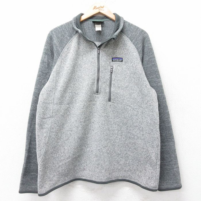 M★古着 パタゴニア patagonia 長袖 ハーフジップ ベター セーター ジャケット メンズ ワンポイントロゴ ラグラン ツートンカラー グレー他 25dec12