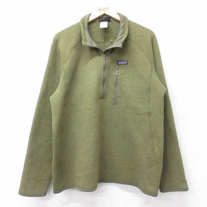 M★古着 パタゴニア patagonia 長袖 ハーフジップ ベター セーター ジャケット メンズ 00年代 00s ワンポイントロゴ ラグラン 緑系 25dec12