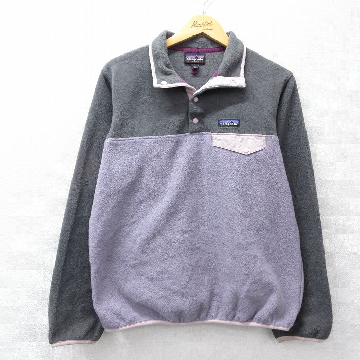 M★古着 パタゴニア patagonia 長袖 フリース ジャケット スナップT メンズ ワンポイントロゴ シンチラ ツートンカラー 薄紫他 26feb20