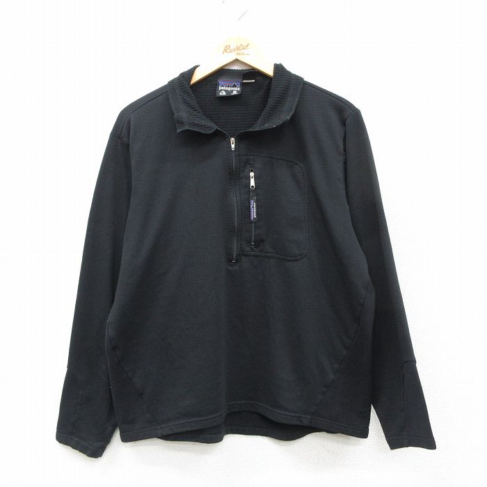 XL★古着 パタゴニア patagonia 長袖 ハーフジップ トップス メンズ 90年代 90s R1 レギュレーター USA製 黒 内側フリース 26feb21
