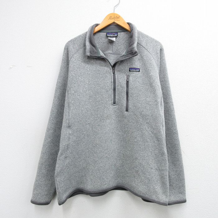 XL★古着 パタゴニア patagonia 長袖 ハーフジップ ベター セーター ジャケット メンズ ワンポイントロゴ ラグラン グレー 霜降り他 内側フリース 26mar07