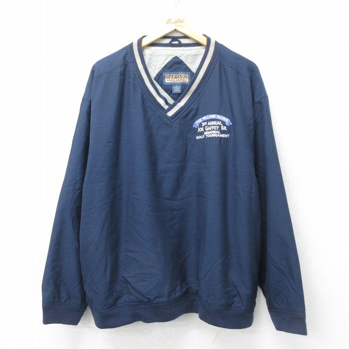 XL★古着 長袖 ジャケット メンズ ゴルフ 大きいサイズ Vネック 紺他 ネイビー 24sep12 中古 アウター ジャンパー ブルゾン