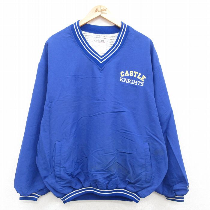 XL★古着 デロング 長袖 ジャケット メンズ 90年代 90s CASTLE KNIGHTS 大きいサイズ Vネック 青 ブルー 内側メッシュ 24sep18 中古 アウター ジャンパー ブルゾン
