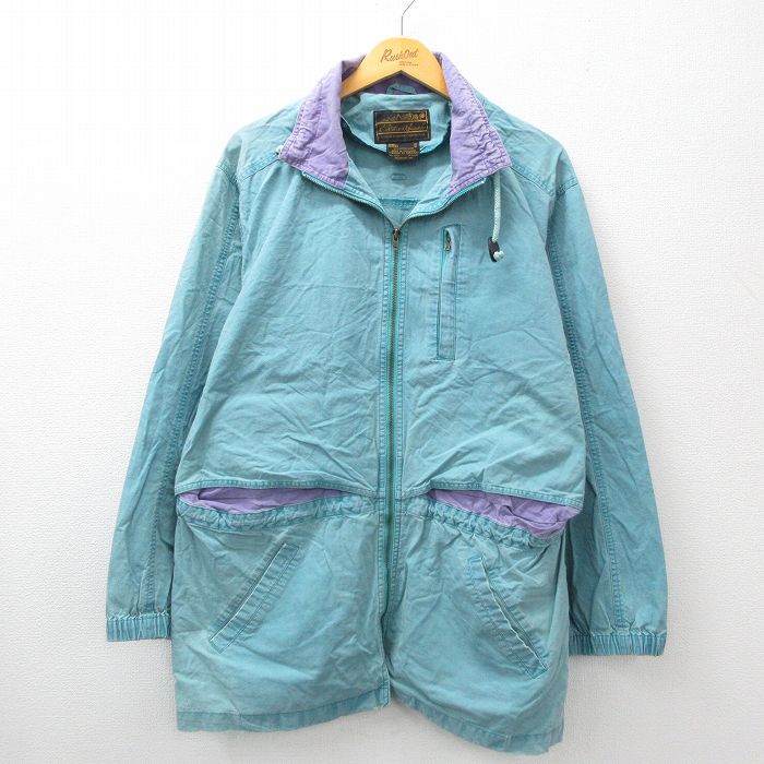 【50%OFF】L★古着 エディーバウアー 長袖 ジャケット メンズ 90年代 90s ロング丈 コットン 青緑他 24sep21 中古 アウター ジャンパー ブルゾン