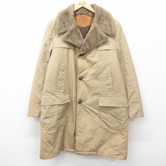 XL★古着 ウールリッチ WOOLRICH 長袖 コート メンズ 90年代 90s ロング丈 USA製 ベージュ カーキ 内側ファー 24oct24 中古 アウター