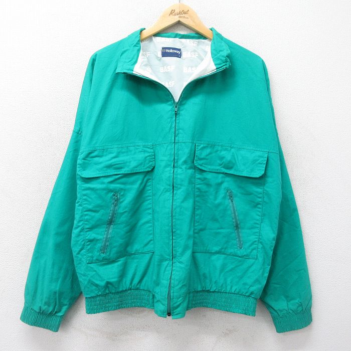 XL★古着 ホロウェイ 長袖 ジャケット メンズ 90年代 90s コットン USA製 青緑 24oct29 中古 アウター ジャンパー ブルゾン