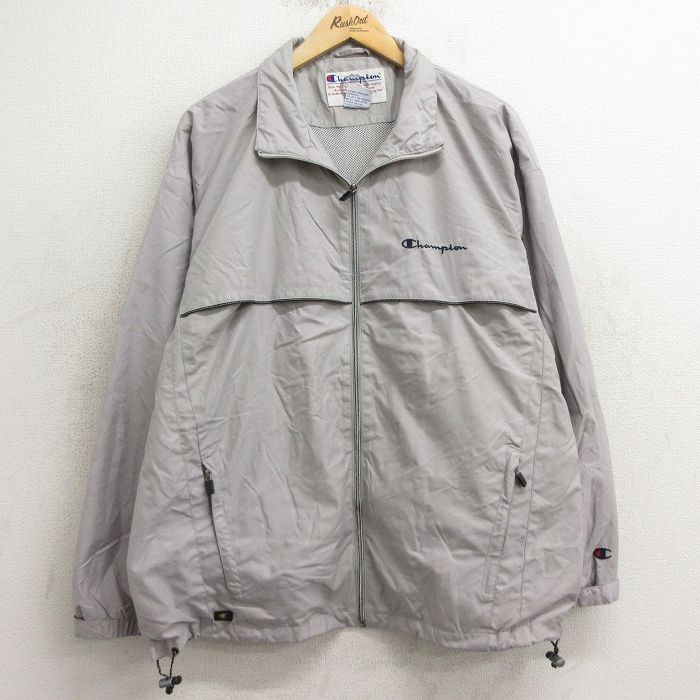 XL★古着 チャンピオン Champion 長袖 ジャケット メンズ 00年代 00s ワンポイントロゴ グレー 内側メッシュ 24nov07 中古 アウター ジャンパー ブルゾン