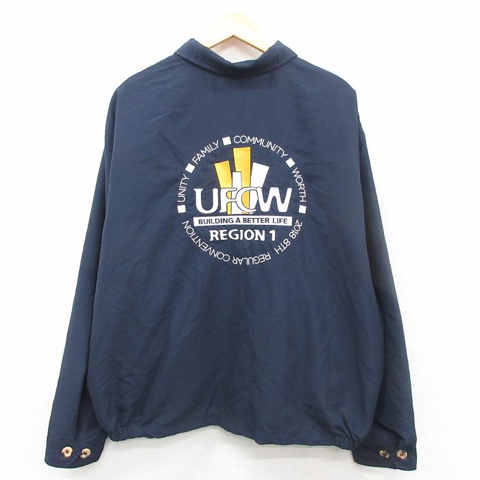 【50%OFF】XL★古着 キングルイ 長袖 ジャケット メンズ 00年代 00s UFCW 刺繍 大きいサイズ USA製 紺 ネイビー 内側キルティング 24nov12 中古 アウター ジャンパー ブルゾン