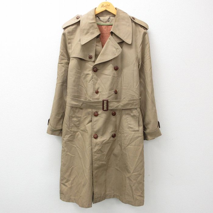 L★古着 シアーズ 長袖 トレンチ コート メンズ 80年代 80s ロング丈 ベージュ カーキ 24nov18 中古 アウター
