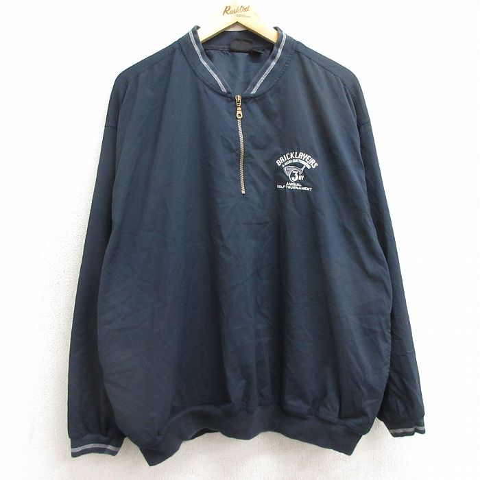 XL★古着 長袖 ハーフジップ ジャケット メンズ 00年代 00s BRICKLAYERS ゴルフ 大きいサイズ USA製 濃紺 ネイビー 24nov20 中古 アウター ジャンパー ブルゾン