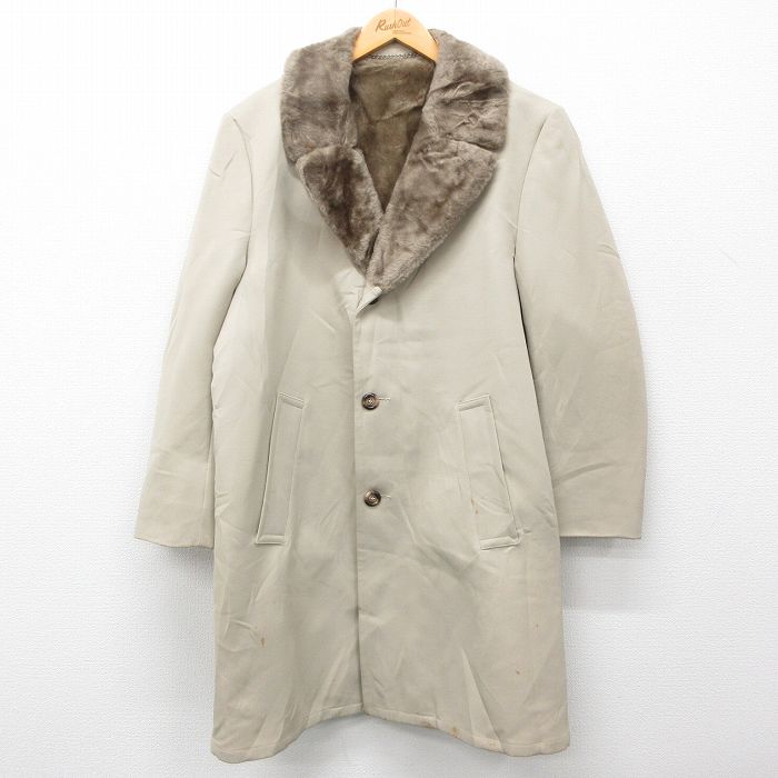 L★古着 長袖 コート メンズ 90年代 90s ロング丈 ベージュ カーキ 内側ファー 24nov26 中古 アウター
