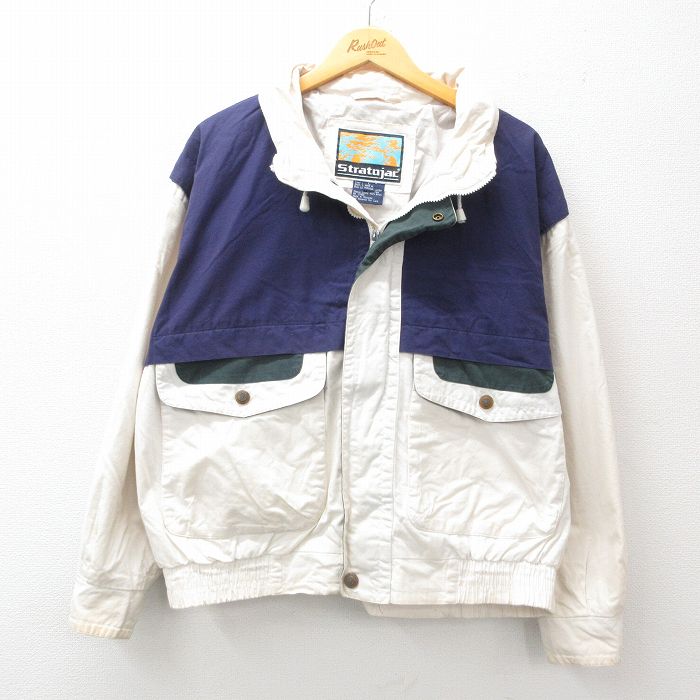 XL★古着 長袖 ジャケット メンズ 90年代 90s 大きいサイズ コットン 紺他 ネイビー 24dec10 中古 アウター ジャンパー ブルゾン
