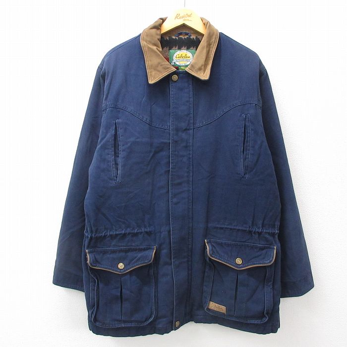 XL★古着 カベラス 長袖 ジャケット メンズ 00年代 00s ダック地 ロング丈 コットン 紺他 ネイビー 内側フリース 【spe】 24dec10 中古 アウター ジャンパー ブルゾン