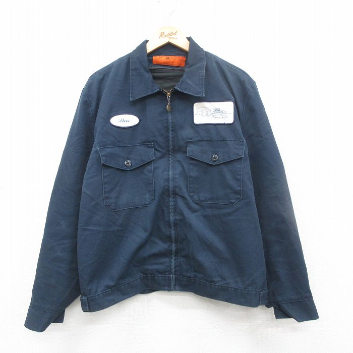L★古着 レッドキャップ 長袖 ワーク ジャケット メンズ 90年代 90s USA製 紺 ネイビー 内側キルティング 24dec11 中古 アウター ジャンパー ブルゾン