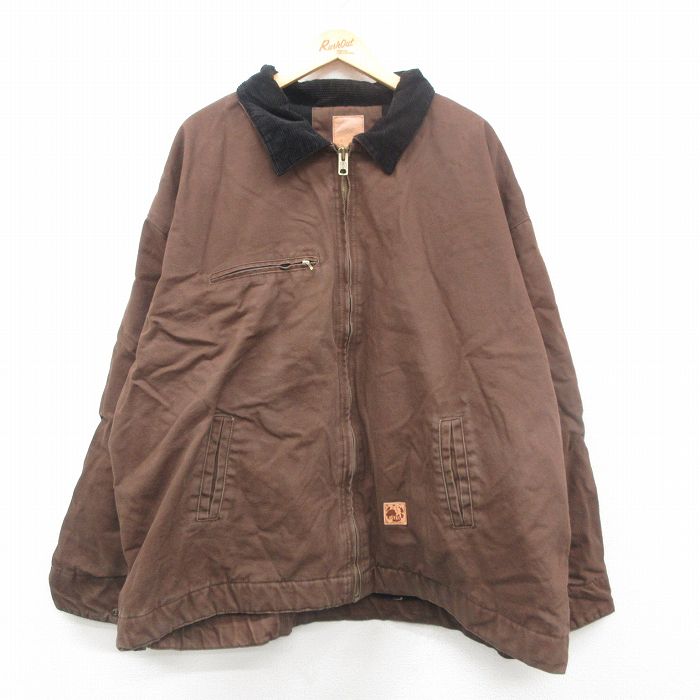 XL★古着 長袖 ジャケット メンズ 襟コーデュロイ ダック地 大きいサイズ 茶 ブラウン 内側フリース 24dec11 中古 アウター ジャンパー ブルゾン