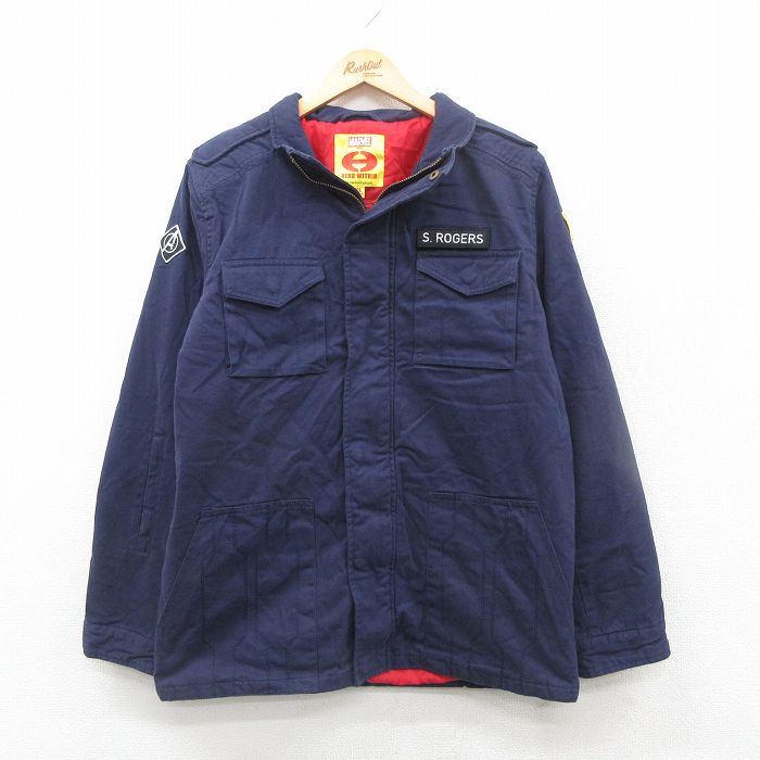 L★古着 長袖 ジャケット メンズ マーベル キャプテンアメリカ コットン 紺 ネイビー 24dec12 中古 アウター ジャンパー ブルゾン
