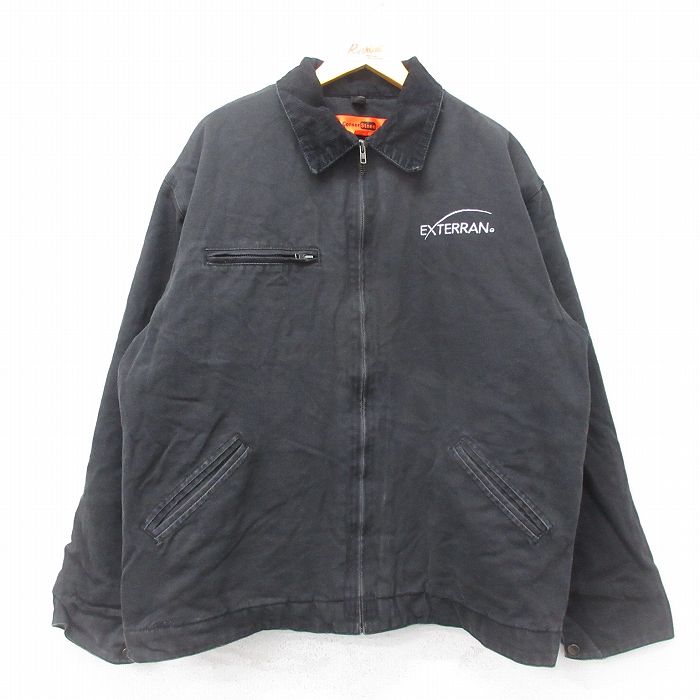 XL★古着 長袖 ジャケット メンズ EXTERRAN ダック地 襟コーデュロイ 大きいサイズ コットン 黒 ブラック 内側キルティング 24dec12 中古 アウター ジャンパー ブルゾン