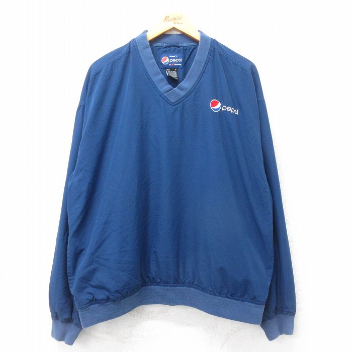 XL★古着 長袖 ジャケット メンズ ペプシ Vネック 紺 ネイビー 24dec12 中古 アウター ジャンパー ブルゾン