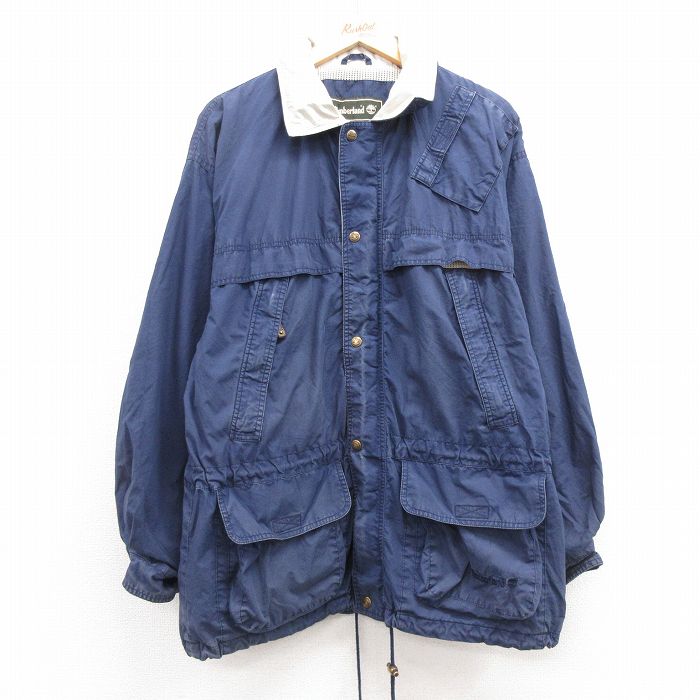 XL★古着 ティンバーランド 長袖 ジャケット メンズ 00年代 00s ワンポイントロゴ コットン 紺 ネイビー 内側メッシュ 【spe】 24dec13 中古 アウター ジャンパー ブルゾン
