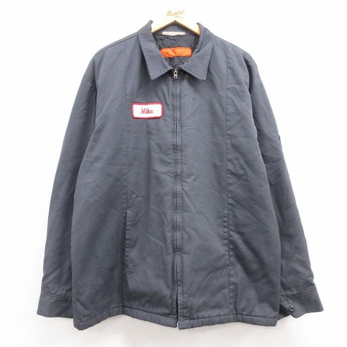 XL★古着 レッドキャップ 長袖 ワーク ジャケット メンズ 90年代 90s 大きいサイズ タロン グレー 内側キルティング 24dec13 中古 アウター ジャンパー ブルゾン