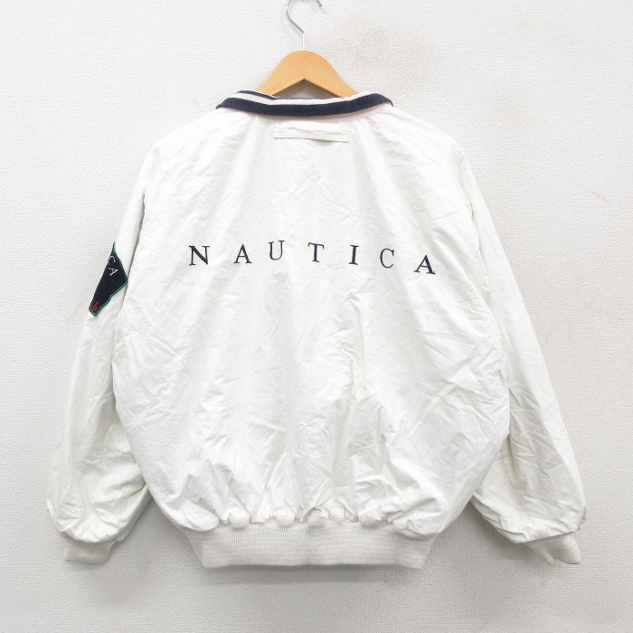 L★古着 ノーティカ NAUTICA 長袖 ブランド ジャケット メンズ 90年代 90s ビッグロゴ リバーシブル ラグラン コットン 白 ホワイト 【spe】 24dec13 中古 アウター ジャンパー ブルゾン