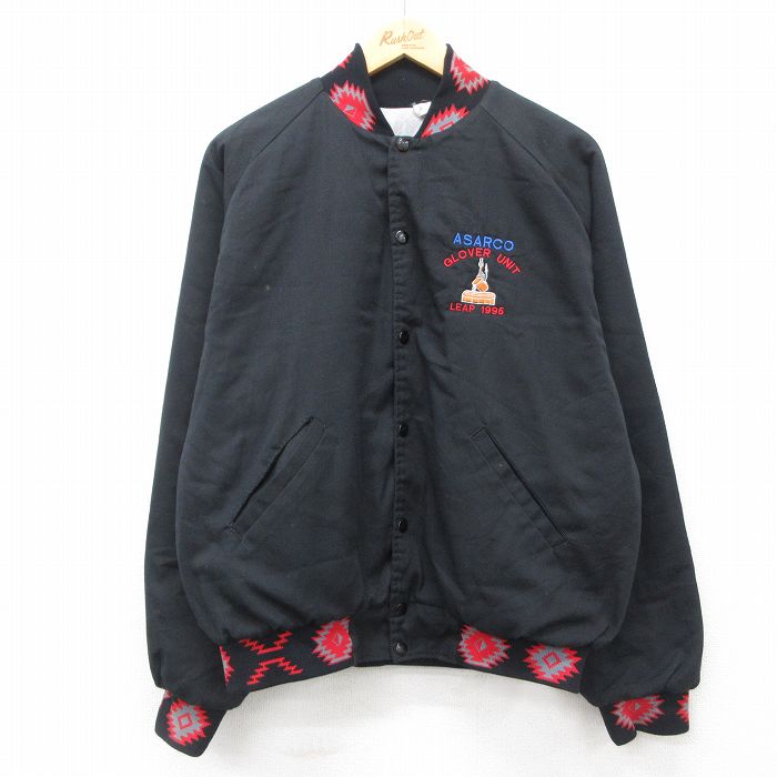 XL★古着 長袖 ジャケット メンズ 90年代 90s ASARCO ラグラン 黒 ブラック 内側キルティング 24dec14 中古 アウター ジャンパー ブルゾン