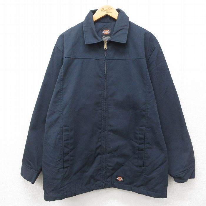 XL★古着 ディッキーズ Dickies 長袖 ジャケット メンズ 大きいサイズ 濃紺 ネイビー 内側キルティング 24dec14 中古 アウター ジャンパー ブルゾン