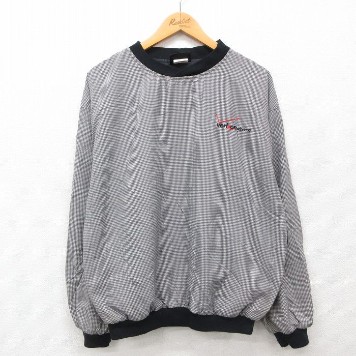 L★古着 長袖 ナイロン ジャケット メンズ 90年代 90s ベライゾンワイヤレス Verizan Wirelew 千鳥格子 クルーネック USA製 24dec14 中古 アウター ジャンパー ブルゾン