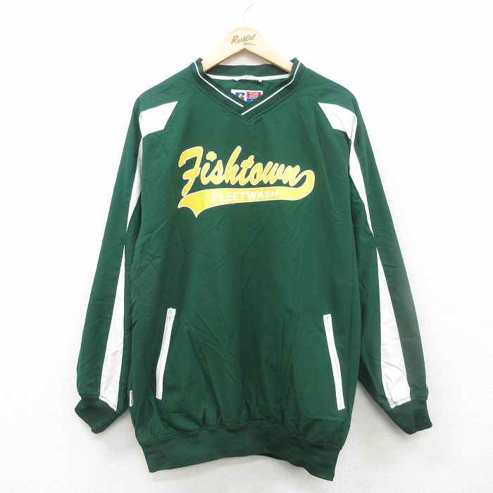 XL★古着 ラッセル 長袖 ジャケット メンズ 00年代 00s Fishtown ラグラン Vネック 緑 グリーン 内側メッシュ 24dec16 中古 アウター ジャンパー ブルゾン
