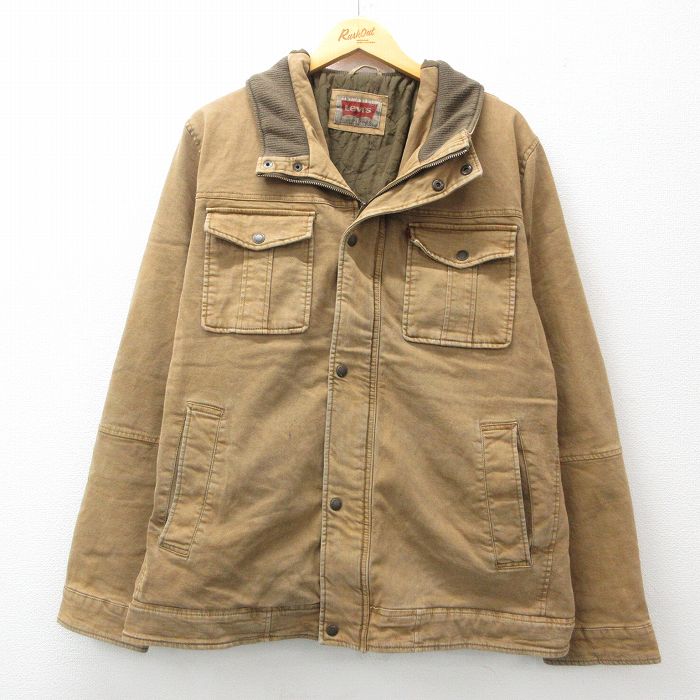 XL★古着 リーバイス Levis 長袖 ジャケット メンズ 大きいサイズ ベージュ カーキ 内側キルティング 24dec16 中古 アウター ジャンパー ブルゾン
