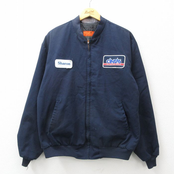 XL★古着 レッドキャップ 長袖 ワーク ジャケット メンズ 90年代 90s CiNTAS 大きいサイズ USA製 タロン 濃紺 ネイビー 内側キルティング 24dec16 中古 アウター ジャンパー ブルゾン
