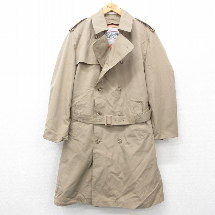 L★古着 長袖 トレンチ コート メンズ ロング丈 ベージュ カーキ 【spe】 24dec18 中古 アウター