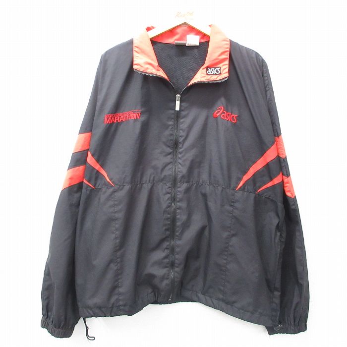 【50%OFF】XL★古着 アシックス 長袖 ジャケット メンズ 00年代 00s ビッグロゴ 大きいサイズ 黒 ブラック 内側メッシュ 25jan07 中古 アウター ジャンパー ブルゾン