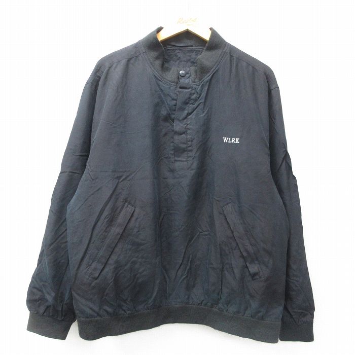 XL★古着 長袖 ジャケット メンズ ゴルフ シルク 大きいサイズ 黒 ブラック 25jan07 中古 アウター ジャンパー ブルゾン