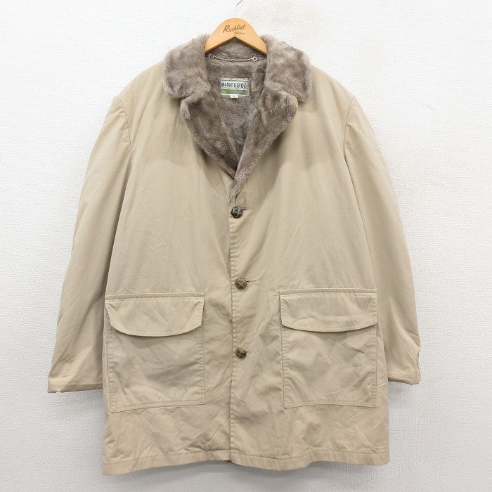 XL★古着 長袖 ジャケット メンズ 90年代 90s 大きいサイズ ロング丈 USA製 ベージュ他 カーキ 内側ファー 25jan10 中古 アウター ジャンパー ブルゾン