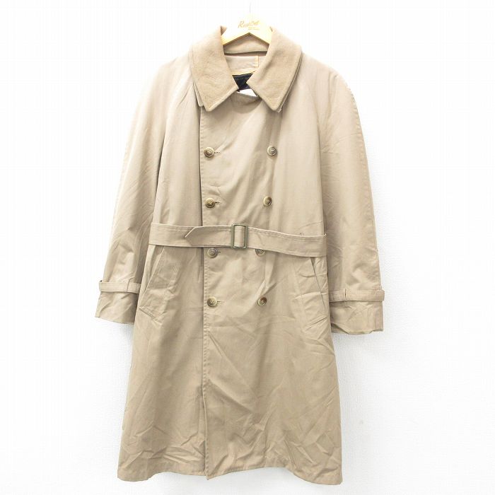 L★古着 長袖 コート メンズ 90年代 90s ラグラン ロング丈 ベージュ カーキ 内側ウール 25jan10 中古 アウター
