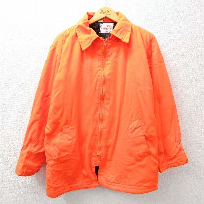 【50%OFF】L★古着 長袖 ジャケット メンズ 90年代 90s USA製 オレンジ 内側キルティング 25jan10 中古 アウター ジャンパー ブルゾン