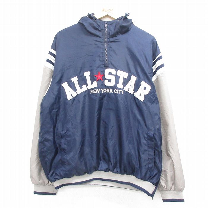【50%OFF】L★古着 長袖 ハーフジップ ジャケット パーカー メンズ 00年代 00s MLB ニューヨークヤンキース リップストップ 紺 ネイビー メジャーリーグ ベースボール 野球 25jan22 中古 アウター ジャンパー ブルゾン