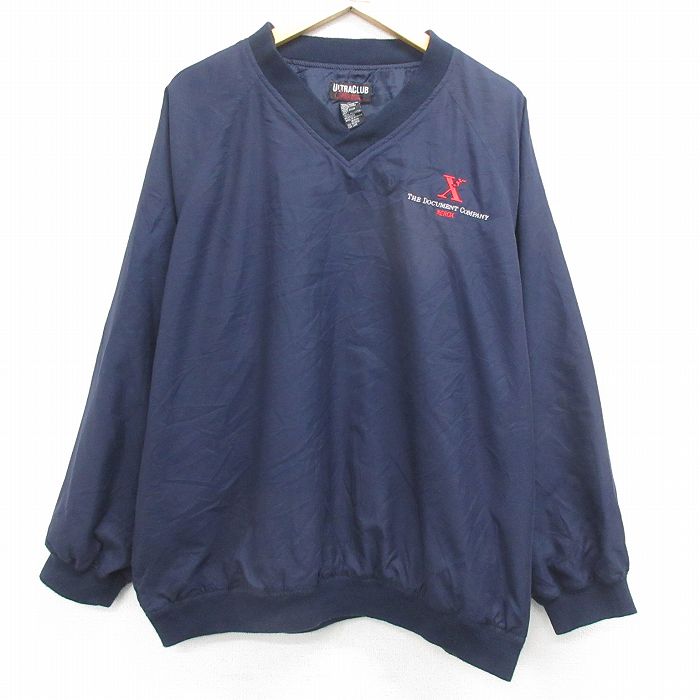 【50%OFF】XL★古着 長袖 ジャケット メンズ XEROX ゼロックス ラグラン 大きいサイズ Vネック 紺 ネイビー 25jan22 中古 アウター ジャンパー ブルゾン