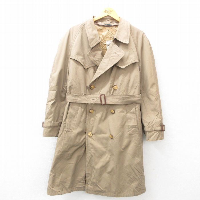 L★古着 長袖 トレンチコート メンズ 80年代 80s ロング丈 ベージュ カーキ 25jan23 中古 アウター