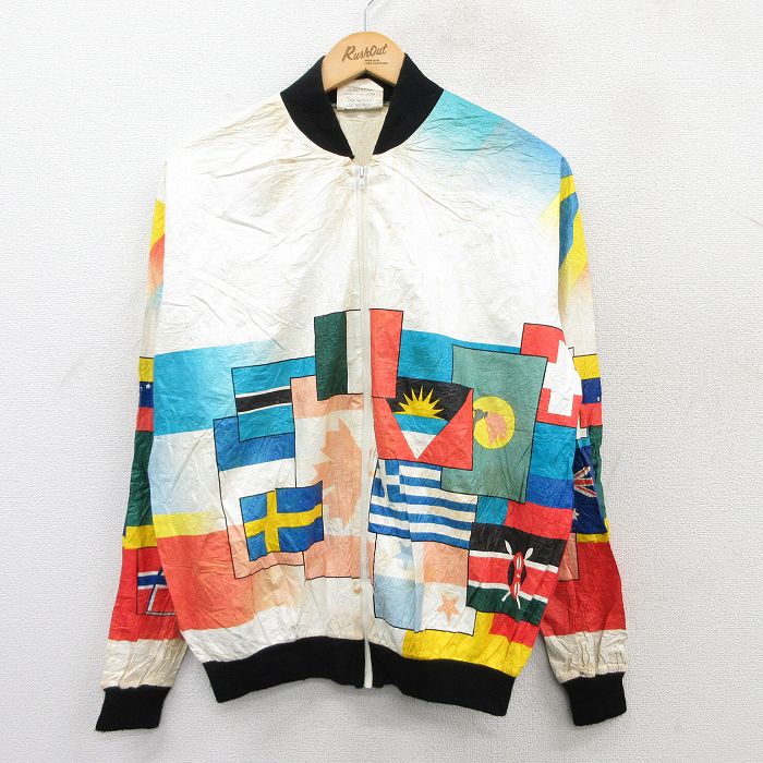 【20%OFF】L★古着 長袖 ペーパー ジャケット メンズ 90年代 90s 国旗 白他 ホワイト 25jan25 中古 アウター ジャンパー ブルゾン