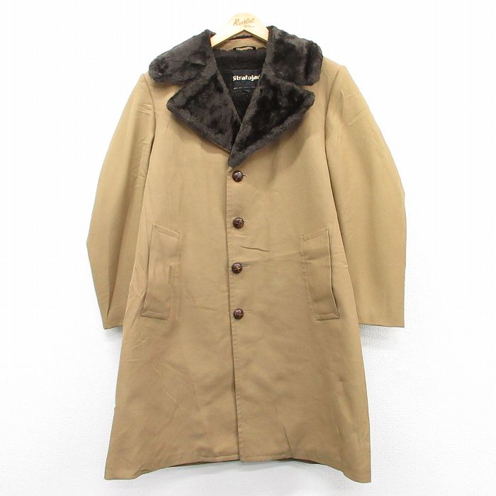 M★古着 長袖 コート メンズ ロング丈 濃ベージュ他 カーキ 内側ファー 25jan25 中古 アウター