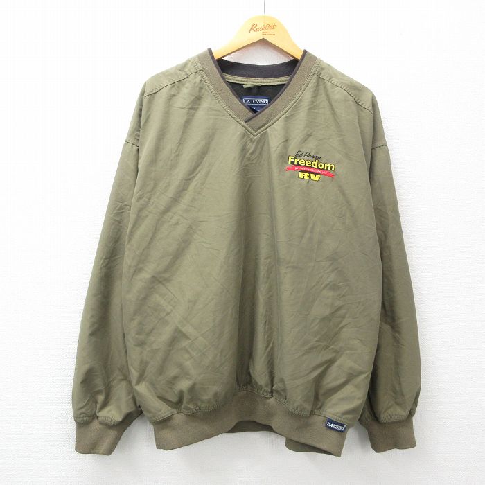 XL★古着 長袖 ジャケット メンズ Freedom Vネック 緑系 グリーン 内側メッシュ 25jan30 中古 アウター ジャンパー ブルゾン