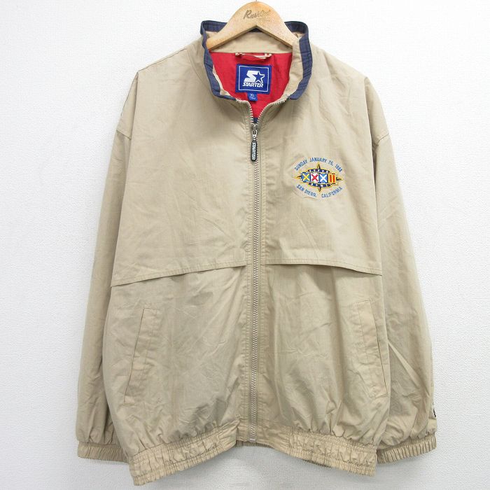 【50%OFF】XL★古着 スターター STARTER 長袖 ジャケット メンズ 90年代 90s スーパーボウル 大きいサイズ ベージュ他 カーキ 内側メッシュ 25feb03 中古 アウター ジャンパー ブルゾン