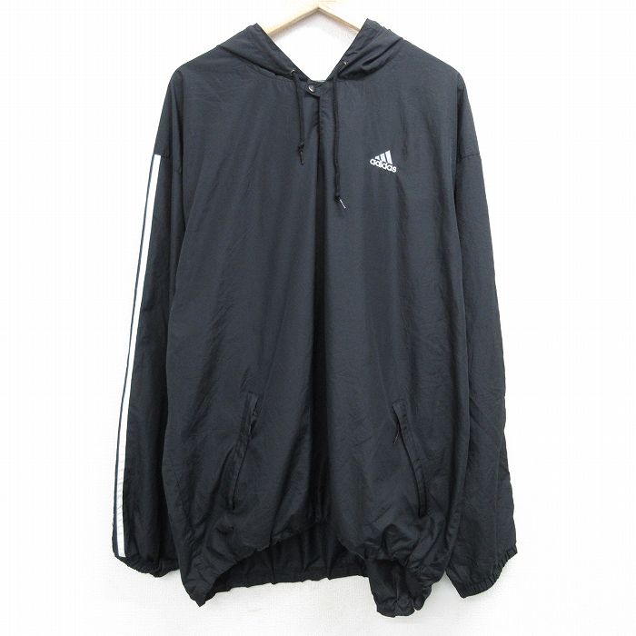 XL★古着 アディダス adidas 長袖 ジャケット パーカー メンズ 90年代 90s ビッグロゴ 刺繍 大きいサイズ 黒 ブラック 3本ライン 内側メッシュ 25feb03 中古 アウター ジャンパー ブルゾン