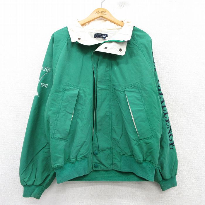XL★古着 ノーティカ NAUTICA 長袖 ブランド セーリング ジャケット メンズ 90年代 90s ビッグロゴ 刺繍 大きいサイズ ラグラン 緑他 グリーン 25feb08 中古 アウター ジャンパー ブルゾン