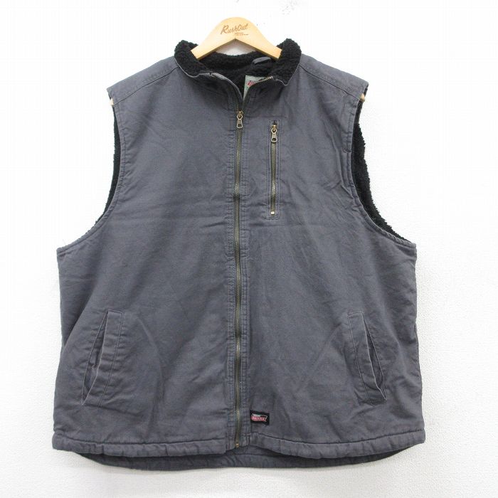 XL★古着 ディッキーズ Dickies ワーク ベスト メンズ 大きいサイズ コットン グレー 内側ボア 25feb08 中古 アウター