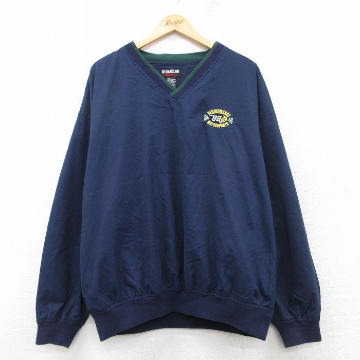 【50%OFF】XL★古着 長袖 ジャケット メンズ 00年代 00s モータースポーツ 大きいサイズ Vネック 紺他 ネイビー 内側メッシュ 25feb08 中古 アウター ジャンパー ブルゾン