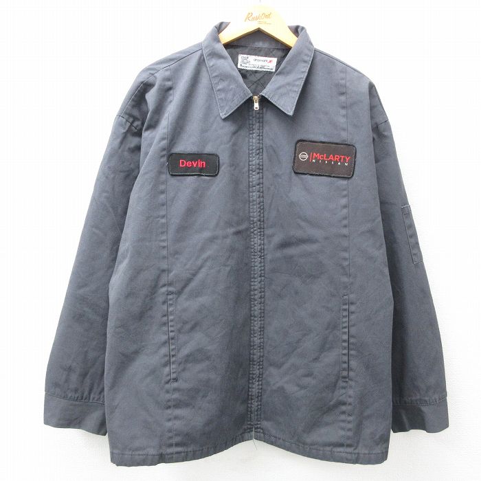 XL★古着 長袖 ワーク ジャケット メンズ ニッサン 日産 大きいサイズ 濃グレー 内側キルティング 25feb08 中古 アウター ジャンパー ブルゾン