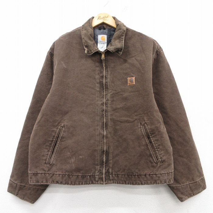 XL★古着 カーハート Carhartt 長袖 デトロイト ジャケット メンズ 90年代 90s ダック地 大きいサイズ コットン USA製 茶 ブラウン 内側ブランケット 【spe】 25feb10 中古 アウター ジャンパー ブルゾン